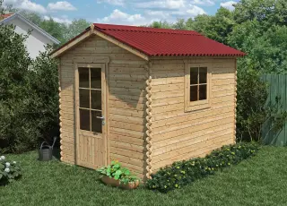 Abri de jardin en bois couvert de plaques ONDULINE 9S rouges